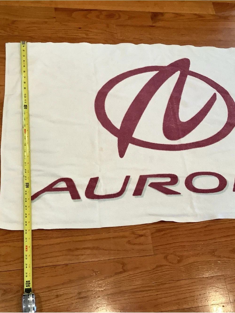 Aurora Automotive White Beach Towel with Maroon Logo Car Collector Man Cave